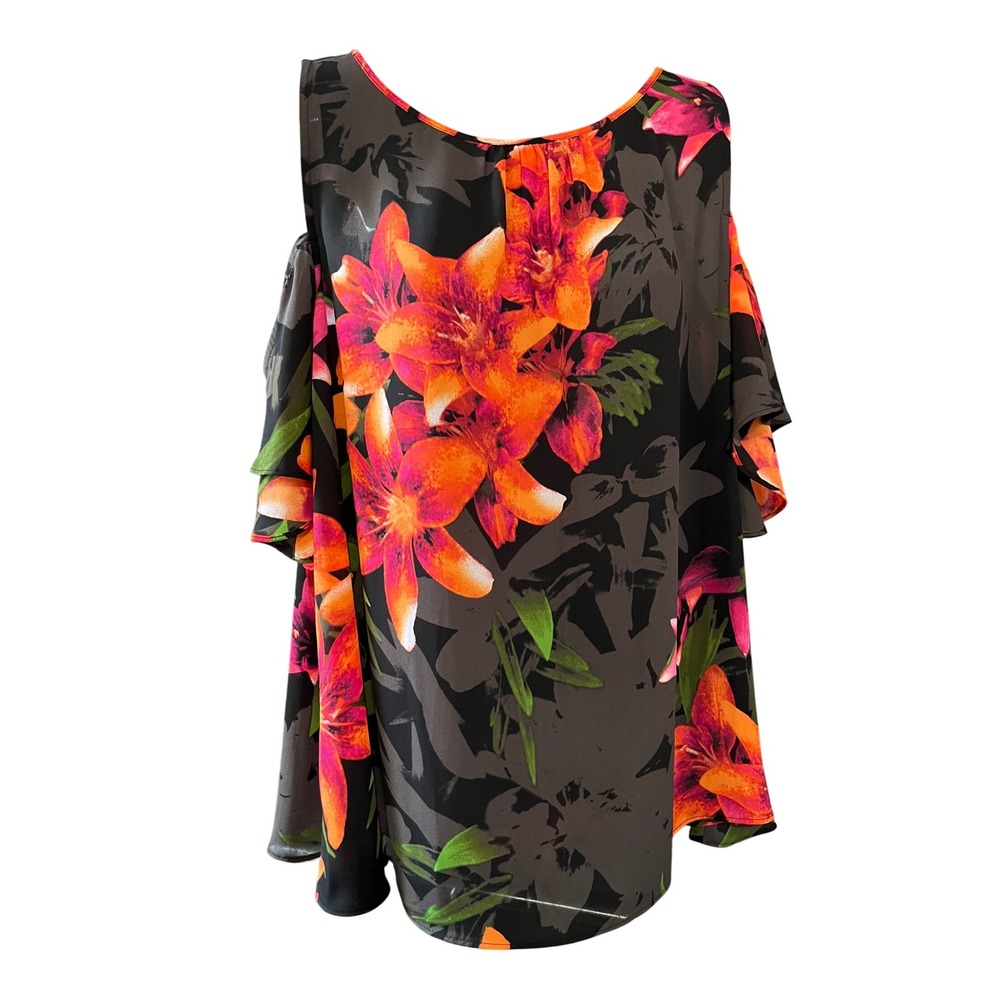 Worthington XL Cold Shoulder Floral Print Blouse Sleeveless Top Womens